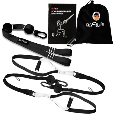 Abbildung von DH FitLife Schlingentrainer Sling Trainer Set für Krafttraining &amp; Home Workout, zuhause unterwegs, mit Türanker, Karabinerhaken / Trainingsbuch