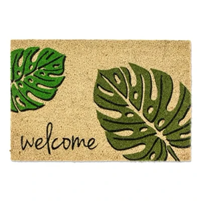 Abbildung von Carpido Fußmatte Kokos Monstera Welcome Türmatte 40x60 cm antibakterielle Eingangsmatte Kokosmatte mit Vinylrücken natürliches Material 100%