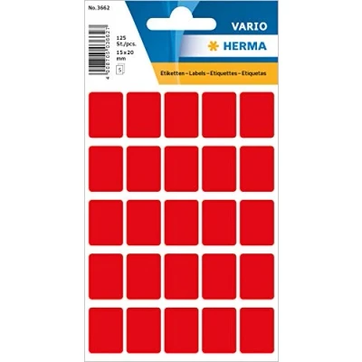 Abbildung von HERMA 3662 Vielzweck Etiketten, 125 Stück, 15 x 20 mm, 25 pro Bogen, selbstklebend, Haushaltsetiketten zum Beschriften für Kalender Planer Basteln, matt, blanko Papier Klebeetiketten Aufkleber, rot