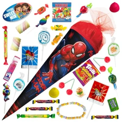 Abbildung von OYOY 35cm Schultüte gefüllt mit Süßigkeiten Mix I ROTH Spiderman kleine Geschwister Einschulung Geschenk