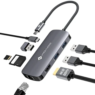 Abbildung von NOVOO USB C Hub 4K@60Hz Docking Station HDMI 8 in 1 Adapter Gigabit Ethernet mit 100W PD+Daten, SD/TF Kartenleser, 3 A 3.0 Datenports,für MacBook Pro,MacBook Air und mehr Typ Geräten
