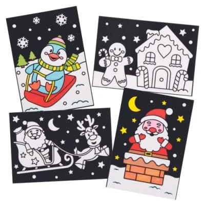 Abbildung von Baker Ross AX477 Weihnachts Kunstbilder zum Anmalen, 10 Stück, Dekorationen für Festliches Basteln, Ausmalen und Präsentieren, Kinder, Mittel