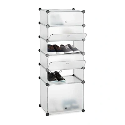 Abbildung von Relaxdays, transparent Kunststoff, Regalsystem, Steckregal mit Tür, 12 Paar, DIY, HBT 52 x 37 9cm, Schuhregal System 6 Fächer
