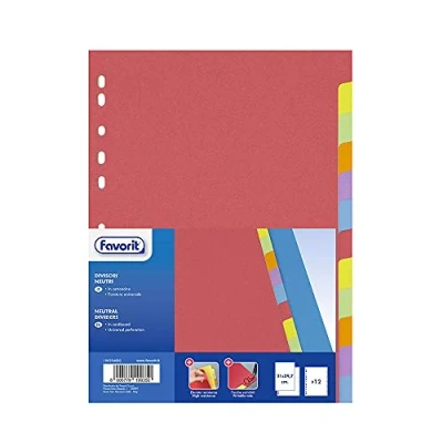 Abbildung von Favorit 100204882 Universal Register für Ringbücher mit 12 farbigen neutralen Einlagen, personalisierbar, Innenformat A4, 225 g/m²