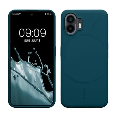 Abbildung von kwmobile Hülle kompatibel mit Nothing Phone (2) Silikon Handy Case Handyhülle weiche Oberfläche kabelloses Laden Petrol matt