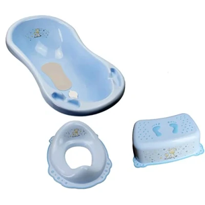Abbildung von Maltex Baby Badeset Badewanne mit Abflussschlauch Schemel Toilettentrainer Töpfchen blau