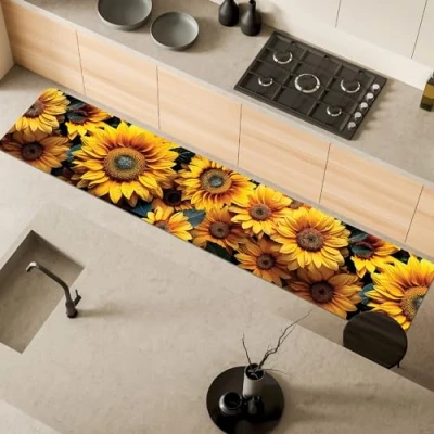 Abbildung von Comart, Austin Küchenteppich, aus Polyester, Bedruckt, rutschfest, Sonnenblumen, 50 x 270 cm