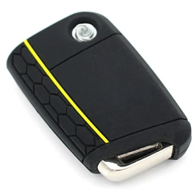 Abbildung von Schlüssel Hülle VB für 3 Tasten Auto Silikon Cover Schlüsselhülle Etui Schutzhülle (Schwarz Gelb)