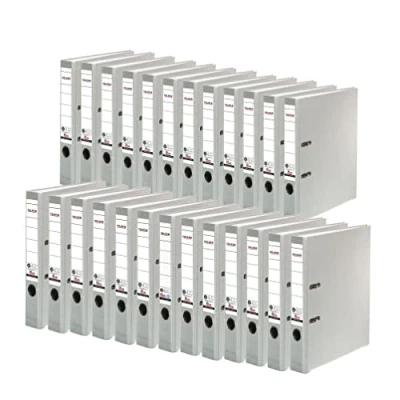 Abbildung von Original Falken 25er Pack Recycolor Umwelt Ordner Öko. Made in Germany. Farbiger Papierbezug außen 5 cm schmal DIN A4 grau Ringordner Aktenordner Briefordner CO2 Neutral Blauer Engel