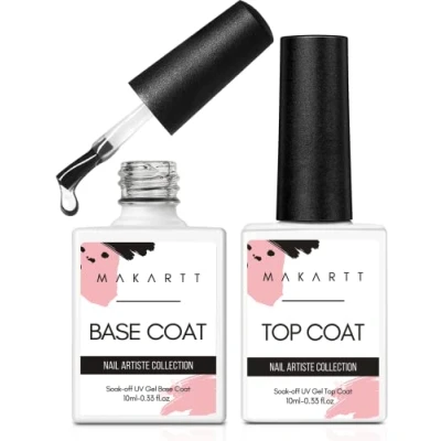 Abbildung von Makartt Base Coat Top UV LED Gel Nagellack 2 * 10ml Set Kein Wischen Langanhaltendes Klares Nagel Politur Basislack einweichen Lampe