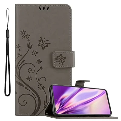 Abbildung von Cadorabo Hülle kompatibel mit Samsung Galaxy A53 5G Blumen Design aus Kunst Leder Flip Klappbare Stoßfeste Magnetische [Standfunktion] [Kartenfächern] Cover für Tasche in Grau