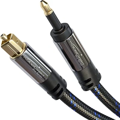 Abbildung von KabelDirekt Mini TOSLINK Nylon, optisches Audiokabel mit LWL Störsignalschutz 0,5 m (Mini auf TOSLINK, digitales Glasfaserkabel für Soundbar, Stereoanlage/Verstärker, HiFi Geräte, S/PDIF)