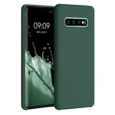 Abbildung von kwmobile Hülle kompatibel mit Samsung Galaxy S10 Plus / S10+ Silikon Handy Case Handyhülle weiche Oberfläche kabelloses Laden Moosgrün