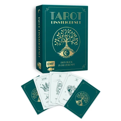 Abbildung von Dein Blick in die Zukunft Tarot Einsteigerset: 78 Karten mit hochwertiger Goldfolie und Anleitungsbuch der Box