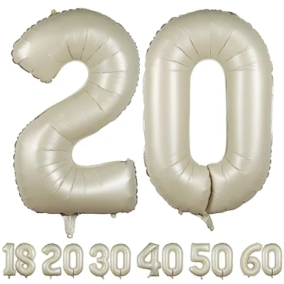 Abbildung von luftballon 20 jahre Beige ballons 40&quot; 101cm Geburtstagsdeko Folienballon Zahl Deko zum Geburtstag fliegt mit Helium für Männer Frauen Geburtstagsparty Jubiläum