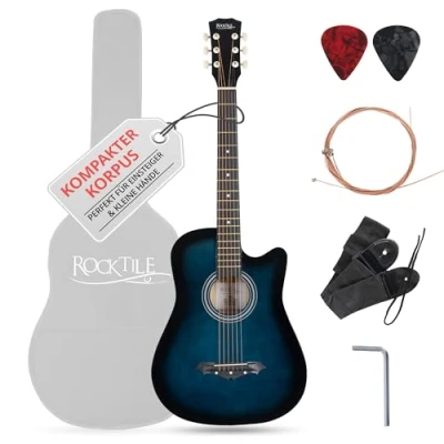 Abbildung von Rocktile Westerngitarre WSD 5C Slim Line Akustikgitarre Set Dreadnought Akustik Gitarre, inkl. Tasche, Ersatzsaiten, Gurt und Plektren