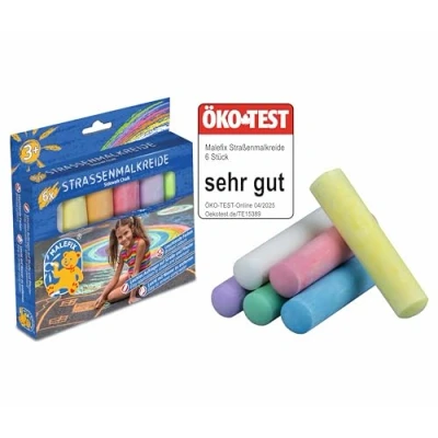 Abbildung von Pustefix MALEFIX Straßenmalkreide 6er Packung I Malkreide für Kinder und Erwachsene Vielfalt an Farben Leuchtend Kräftig Wasserlösliche hochwertige Kreide Straße u. Hof