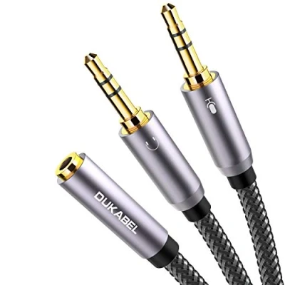 Abbildung von DuKabel Headset Splitter Kabel Vergoldet und Stark Geflochten Adapter Klinke Y (3,5mm CTIA Buchse auf 2 x TRS Stecker) für PS4 Gaming Kopfhörer oder 4 polig Mikrofon 1.2M