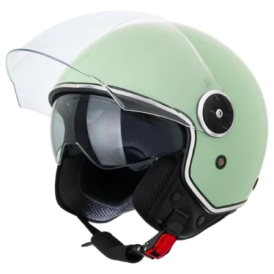 Abbildung von VINZ Tobia Jethelm mit Doppelvisier Roller Helm Fashionhelm In Gr. XS XXL Jet Sonnenblende ECE 22.06 Zertifiziert Motorradhelm Visier Erhältlich Mint