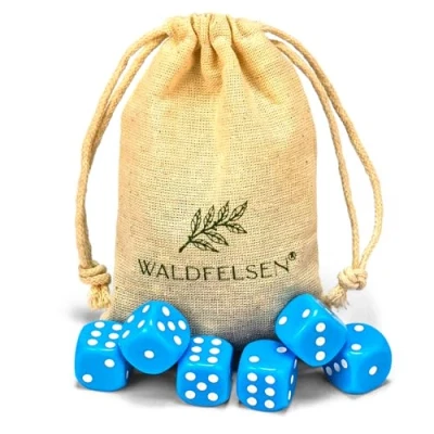 Abbildung von Waldfelsen 6, 12, 20, 30 oder 50 hochqualitative Würfel Standardgröße 16 mm Acrylwürfel Knobel Spielwürfel Dice 6 seitig sechsseitig Spielzubehör Set mit Stoffbeutel (Himmelblau, Stück)