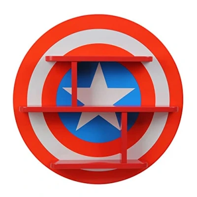 Abbildung von Marvel Avengers Captain America Wandregal, klein, wandmontiertes Bücher und Aufbewahrungsregal für Kinder, Schweberegal aus Holz Schlaf Spielzimmer