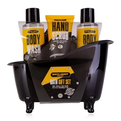 Abbildung von Accentra Geschenkset BATH &amp; BODY TOOLKIT für Männer in Deko Badewanne, 2 x 100ml Duschgel, 50ml Handpeeling und Netzschwamm, 4 Teiliges Pflegeset Herren, Vatertag oder Geburtstag