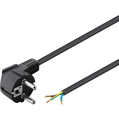 Abbildung von Goobay 93976 Gewinkeltes Stromkabel / Offene Kabelenden &amp; angepresste Aderendhülsen 90 Grad Schutzkontaktstecker Universelles Netzkabel Schwarz 1,5m