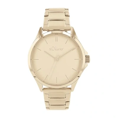 Abbildung von s.Oliver Armbanduhr Damen Quarzuhr analog, mit Edelstahl Armband, Gold, 5 bar wasserfest, Kommt in Uhren Geschenk Box, 2036544