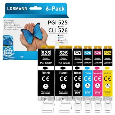 Abbildung von LOSMANN PGI 525 CLI 526 Druckerpatronen Kompatibel für Canon Tintenpatrone PIXMA MG5140 MG5350 MG5150 MG5250 IP4850 IP4950 IX6550 MX885 MX715 MG6150 MG6250 MX895 MG8150 MG8250 (6er Pack)