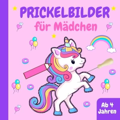 Abbildung von Prickelbilder für Mädchen ab 4 Jahren: Prickelblock Kinder mit 50 Prickelvorlagen zum Ausmalen, Prickeln, Ausschneiden und Basteln Bastelbuch ... Meerjungfrauen, Feen vieles Mehr