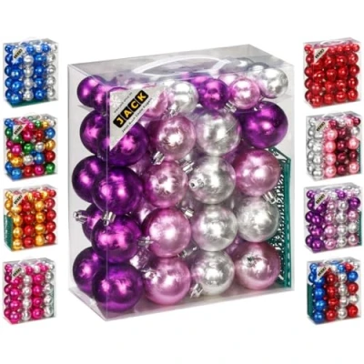 Abbildung von JACK by Inge 50x Kunststoff Kugeln Eislack Christbaumkugeln Ø 4+6cm inkl. Haken Glanz Glitzer Matt, Farbe:Violett Flieder Silber