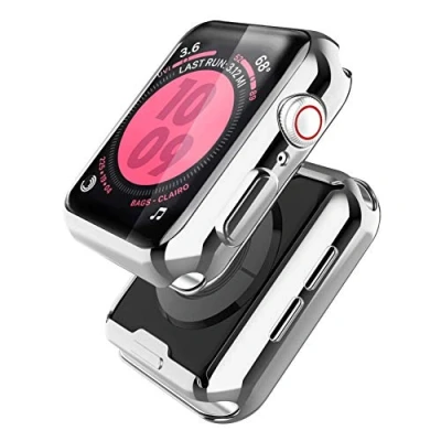 Abbildung von Misxi 2 Stück für Apple Watch Series SE (2024) / SE/Series 6 Serie 5 4 Hülle Mit Displayschutz 44mm, Rundum Schutzhülle HD Ultradünne Schutz Case iWatch (1 Transparente + 1 Silber)