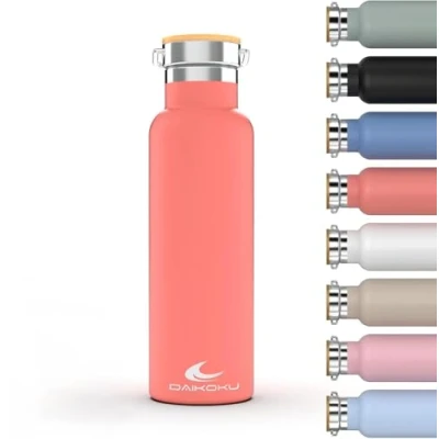 Abbildung von DAIKOKU Flasche, Doppelwandige Thermosflasche aus Edelstahl, Thermosflasche, die Getränke stundenlang heiß oder kalt hält, zwei Verschlüsse, korallenfarben, 500 ML