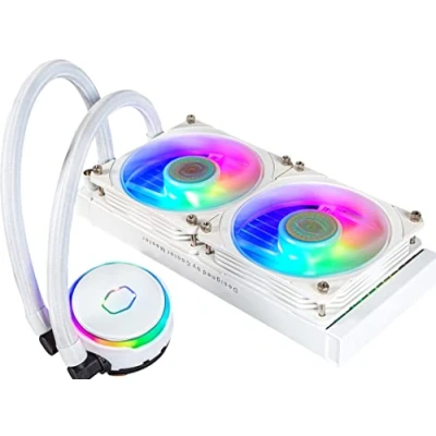 Abbildung von Cooler Master MasterLiquid PL240 Flux CPU Kühler AIO Wasserkühlung mit 2 x 120mm Lüfter, 240mm inkl. ARGB Controller (2te Generation) AMD und Intel kompatibel, weiß