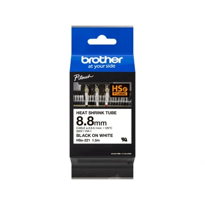Abbildung von Brother HSe 221 (HSE 221) (8,8 mm) Schwarz bis weiß Tape