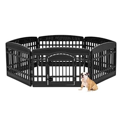 Abbildung von Iris Ohyama Welpenauslauf mit 6 Paneelen, H60cm, Schwarz, abschließbarer Tür, Katzengehege, Hundebox, Für Outdoor, Indoor, Welpenlaufstall, Hundezaun, Welpenzaun, Laufstall Hund, CI 606E