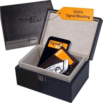 Abbildung von Faraday Autoschlüsselbox Signalblockierende Box für Autoschlüssel sichere Aufbewahrung Auto Schlüsselbox mit eingebautem Käfig 100% Signalblockierung