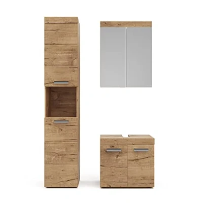 Abbildung von Vicco Badmöbel Set Luna, Eiche, 3 Teile, mit Hochschrank, (3 St., er Set)