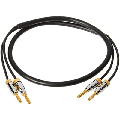 Abbildung von Amazon Basics Lautsprecher Kabel mit Gold beschichteten Bananensteckern CL2 99,9 % Sauerstoff frei, 0.9 m, Schwarz