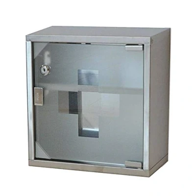 Abbildung von HS Lighting Medizinschrank Edelstahl Arzneischrank Medikamentenschrank Erste Hilfe Schrank Gals Tür &amp; Schloss 30ⅹ30ⅹ12cm (Silber 2 Fächer)
