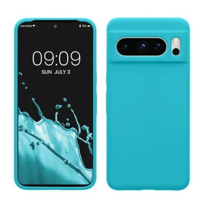 Abbildung von kwmobile Hülle kompatibel mit Google Pixel 8 Pro Silikon Handy Case Handyhülle weiche Oberfläche kabelloses Laden Cool Glacier