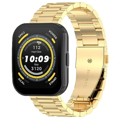 Abbildung von GIOPUEY Armband Kompatibel mit Amazfit Bip 5/Bip 5 Unity, Rostfreier Stahl [Verschleißfest] [Stilvoll] Ersatzarmband Gold