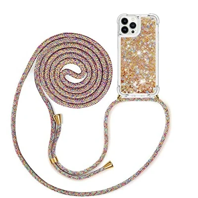 Abbildung von MXKOCO Handykette kompatibel mit iPhone 14 Pro Max (6.7) Glitzer Flüssig Bewegende Treibsand Hülle Band Umhängetaschen+Hüllen Umhängeband Handykordel Schutzhülle Stylische Kette
