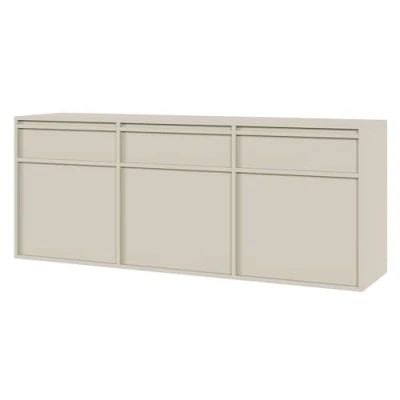 Abbildung von Selsey Kommode Aufbewahrungsschrank 3 Türen Schubladen Schrank Schubladenschrank Push to Open Hängend 154 cm Evo Graubeige