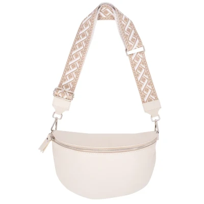 Abbildung von Große Crossbody Gürteltasche aus 100% Leder Umhängetasche Schultertasche mit breitem Gurt Jaime (creme 1)