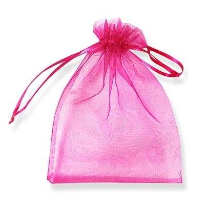 Abbildung von PLECUPE 100 Stück Durchsichtig Tunnelzug Organzabeutel Organzasäckchen Süßigkeiten Beutel Saeckchen Geschenk, 20 x 30cm Hochzeit Säckchen Party Bonbonsbeutel Candy Bags Rosenrot