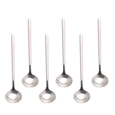 Abbildung von Pukka Home Espressolöffel aus Edelstahl 18/10, 12,7 cm, mattierter Griff, 6 teiliges Vogue Mini Teelöffel Set für Kaffee, Zucker, Dessert, Kuchen, Eis, Suppe, Antipasti, Cappuccino, silberfarben