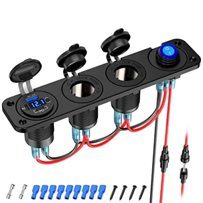 Abbildung von (4 in 1) PD 30W USB C 12V Steckdose: Schalter Panel DC 12 Volt Auto Typ Buchse Einbau Wasserdicht Einbaubuchse Dose Zigarettenanzünder Adapter KFZ Ladegerät für iPhone Wohnmobil Boot Wohnwagen