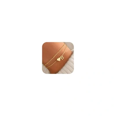Abbildung von TINGN Armband Damen Gold, 14K Gold Vergoldete Herz Armbänder Mädchen Layered mit Buchstaben B Charm Armkette für Teenager Goldschmuck Geschenke Frauen
