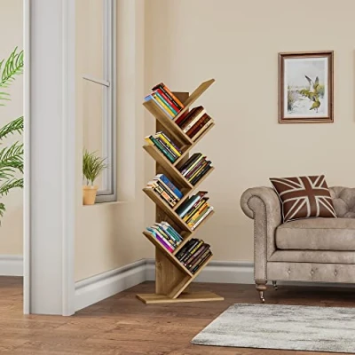 Abbildung von YITAHOME Bücherregal Standregal, CD Regal Industrielle Raumteiler Leiterregal Holzregal Aufbewahrungsregal In Baumform für Bücher Home Office DVD Wohnzimmer Arbeitszimmer,‎25X 50X 142 cm
